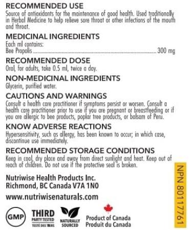 Nutriwise Bee Propolis Alcohol Free Immune Support Sore Throat Relief - Buy Online on SooperMarket.com