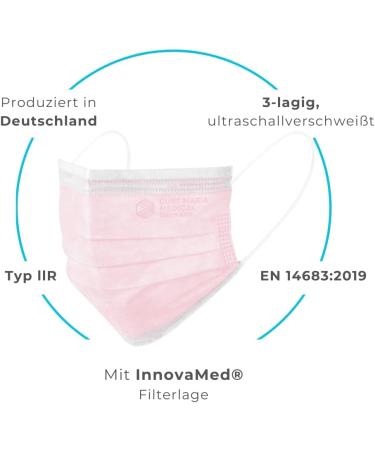Dustpirate Curt Maria Medical 50 OP Masks - 3-Layer Surgical Face Masks Made in Germany Pink Ros Mouth Protection - Buy Now for International Shipping! - Buy Online on SooperMarket.com