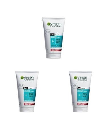 Garnier Pure Active 3in1 Clay Mask-Wash-Scrub 150ml With Clay Eucalyptus & Salicylic Acid Face Cleanser For Oily Skin Packaging May Vary (Pack of 3) 1.2 l (Pack of 3) 3in1 Clay Mask Scrub