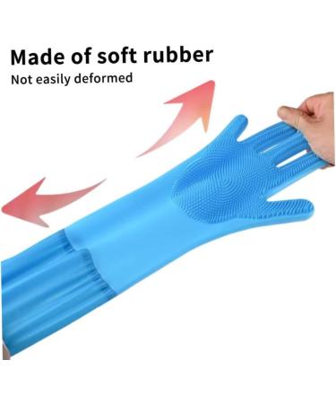 Rubber Dishwashing Gloves Extra Long Sleeves Cleaning Scrubber Gloves Waterproof Mittens 1Pair Blue. - Buy Online on SooperMarket.com