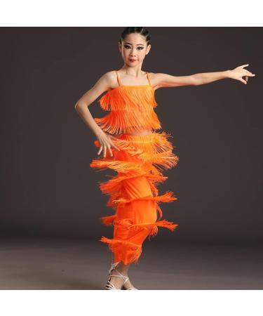 Adult Women's Fringe Latin Dance Pants - Black Tassel Performance Costume - Orange - Medium - Buy Online on SooperMarket.com