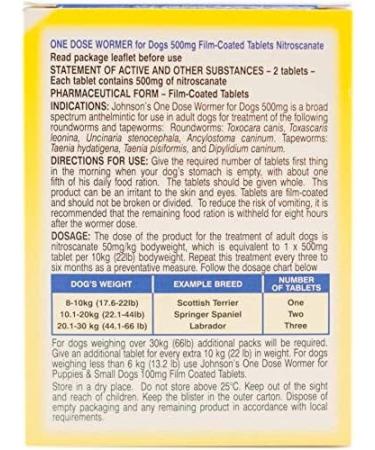 Johnson's EASY DOSE WORMER SIZE 2 (MEDIUM DOG) 2 TABLETS PER PACK 1 3 OR 6 PACKS (1 PACK) - Buy Online on SooperMarket.com