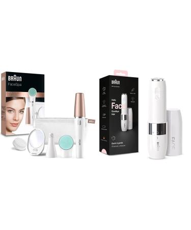 Braun FaceSPA facial epilator women facial cleaning brush massage pad mirror and bag 851V white/bronze & face mini-hair remover electrical facial hair remover for women FS1000 white bundle facespa + mini hair remover