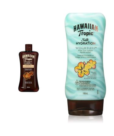 Hawaiian Tropic Moisturizing Dark Tanning Oil 240ml & Silk Hydration Weightless After Sun Lotion 180 Milliliters