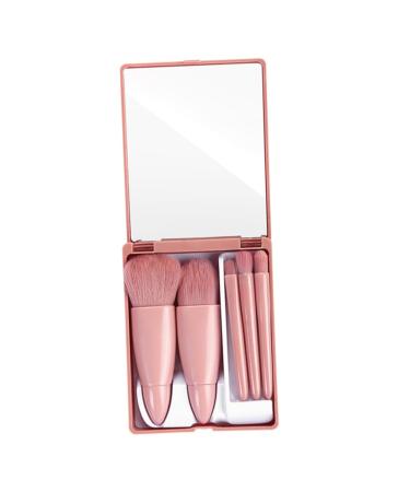 NOLITOY 5pcs Set Makeup Brush with Mirror Miss The Face Mini Cosmetic Lipstick Kit Face Powder Brush Freinds Facial Kit Star Room Decor Travel Fiber Wool Paint Pink Eyes