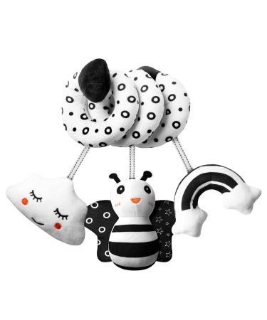 Aolso stroller toys baby activity spiral chain black and white toy baby hanging toys fabric spiral for gripping and feeling with a bell baby toy (bee)