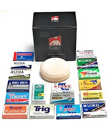 120 Double Edge Safety Blade Variety Pack #2 - Includes 3 Oz 97% Natural Gbs Shave Soap Driftwood - Feather Trig Lord Big Ben Super Max Bic Treet 7 O'clock