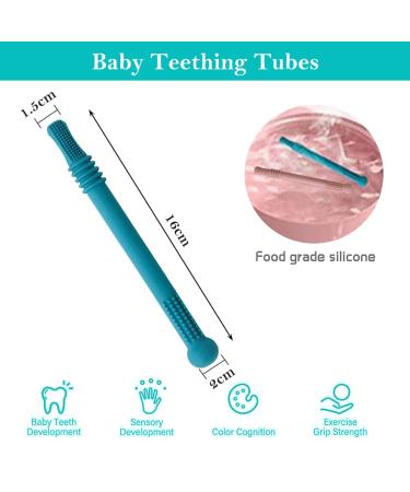 Buy Baby Bite Tube & Soft Food Silicone Toy for Toddlers | Sensory Exploration & Teething Relief - 0-6 Months (Blue & Pink) | International Shipping - Buy Online on SooperMarket.com