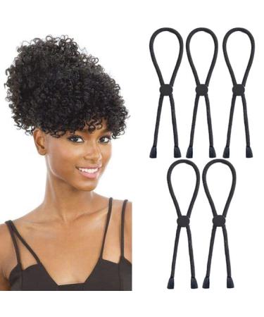 MILAMIYA 5 PCS Adjustable Headband for Natural Curly Hair Long Hair Ties for Thick Hair Adjustable Hair Holder for Afro Puff Ponytail Tiktok Popular Hairband (A-BLACK-5PCS)