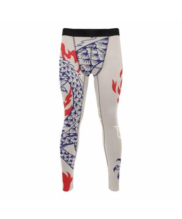 InterestPrint Chinese Traditional Art Dragon Men's Compression Ankle Tights Base Layer Running Leggings Gym C-apri Pant Medium Multi5