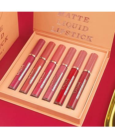 6Pcs Matte Liquid Lipstick Set - Long Lasting Waterproof Dark Red Lip Stain Makeup Kit for Women - Buy Online on SooperMarket.com