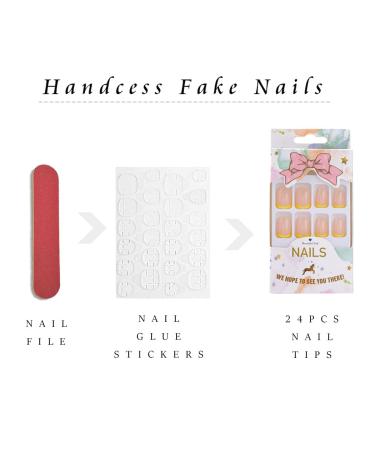 Handcess Short Shiny Square Artificial Nails - French Art Design in Yellow/Pink - 24 Press-On Nails for Women & Girls - Buy Online on SooperMarket.com