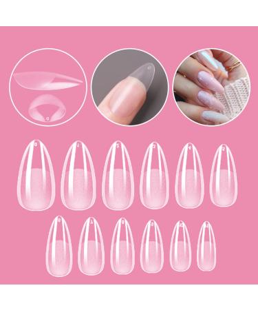 NOVAL Short Almond Nail Tips 504 PCS Short Almond Press on Nails Full Cover Half Matte Almond Shape Acrylic False Fake Clear Nails Tips for Women Girls DIY Nail Art Business (Short Almond Nails)