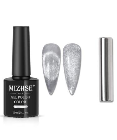 MIZHSE 10ml Universal Cat Eye Gel Nail Polish Silver Soak Off UV/LED Gel Smoothie Wide Nail Polish Gel Magnetic Gel Nail Polish with Magnet BSKMY005