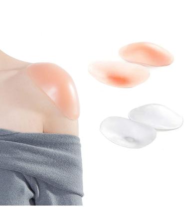2 Pairs/4 PCS Silicone Shoulder Pads Invisible Shoulder Pads Anti-Slip Shoulder Push-Up Pads Shoulder Enhancer Adhesive Sticky Support Height Enhancer for Womens Clothing (Transparent +Skin)