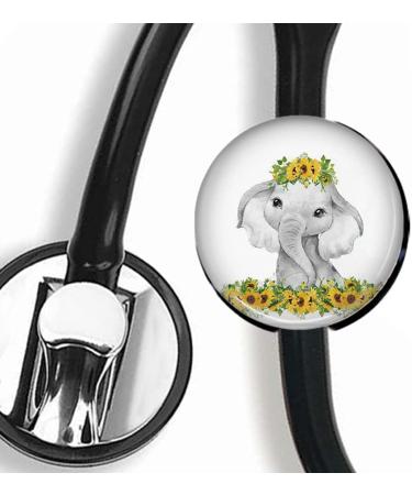Sunflowers and Elephants Stethoscope Tag Steth ID Tag Nurse Badge StethoscopeTag