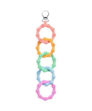 Vicloon Baby Teething Rings Clip Silicone Baby Teething Toys Set Soothing & Teething Toy Cooling and Soothing Teething Toys Safe Teething Ring for Newborn Infant Pink/Yellow/Blue/Green