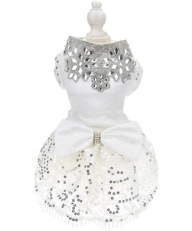 FLAdorepet Sparkling Rhinestone Dog Wedding Party Dress Tutu Skirt Luxury Lace Bow Dress Bride Costume For Small Dog Pet Apparel (S White) S White - Buy Online on SooperMarket.com