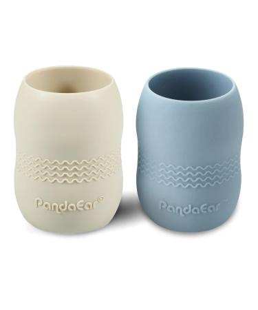 Pandaear 2 pieces baby drinking cup from 4 6 12 months |Silicon children's cup drinking clerk multi -way baby mug |Snack and Drink Cup for children and toddlers 100% silicone blue/white 2 count (pack of 1) blue/white