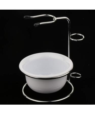 Shaving Brush Stand Holder & Mug Soap Dish Set - Silver/White | Perfect for Home & Barber Use - International Shipping Available - Buy Online on SooperMarket.com