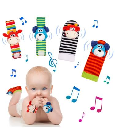 TagarMuser 4 pieces of racial socks baby breed socks baby 0-6 months baby racial socks baby rattle toys wrist and socks baby gift for newborns
