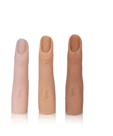 Flexible Nail Art Training Manicure Fingers 3 Piece Silicone Nail Training Fingers to Perfect Acrylic Nails Art DIY Fake Finger