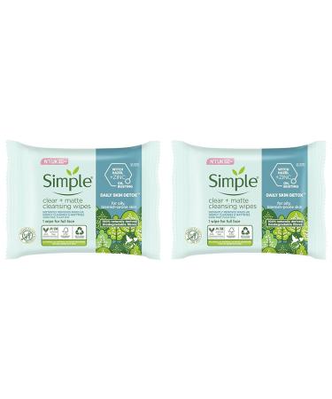 Simple Daily Skin Detox Clear + Matte Biodegradable Wipes with vitamin B3 cleansing make-up remover for oily skin 20 wipes (Pack of 2) 20 count (Pack of 2) Wipes