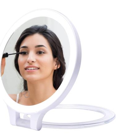 Foldable Double Sided Tabletop Mirror - Rechargeable Lighted Magnifying 10X and 1X Mirror with 3 Colors Light - Adjustable Foldable Handle for Makeup/Travel - 07x08inches - Buy Online on SooperMarket.com