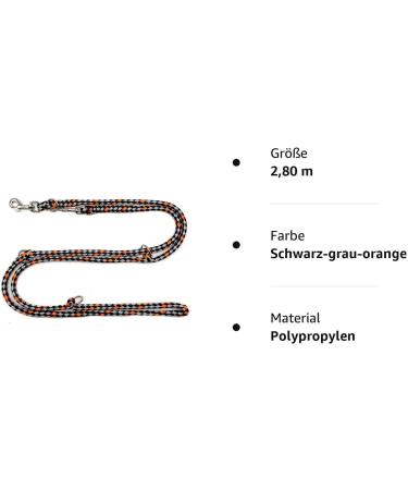 Shop Durable Double Dog Leash for Medium Dogs up to 45kg - 39 Colors Available - 2.80m Black & Gray-Orange - Ideal for Exercise & Training - Buy Online on SooperMarket.com