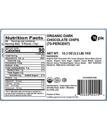 Yupik 70% Dark Chocolate  Organic Vegan Chips  2.2 lb - Buy Online on SooperMarket.com