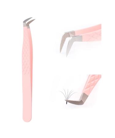 FADLASHEyelash Tweezers for Lashes Extension Curved Tweezers Fiber Tip Volume Lash Tweezers Professional Use Eyelash Extension Tweezers Pink Fiber Tip Boot Volume Tweezer