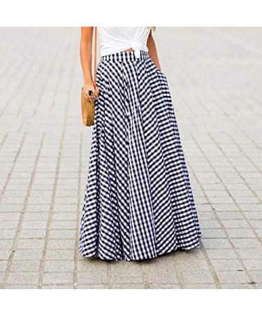 Sanahy Women's Vintage Plaid Maxi Skirt with Pockets - Blue - Buy Online on SooperMarket.com