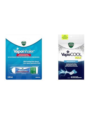 Vicks Vapoinhaler Nasal Decongestant with Soothing Vapors & VapoCOOL Max Medicated Drops for Temporary Cough and Sore Throat Relief Lozenges Winterfrost Flavour 40 Count