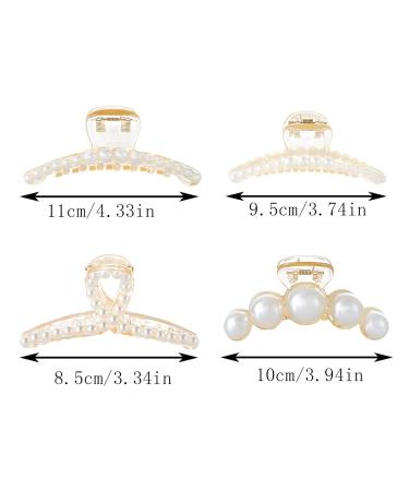 Set of 4 Pearl Hair Claw Clips - Fancy Acrylic Barrettes for Thick Curly Hair - Buy Online on SooperMarket.com