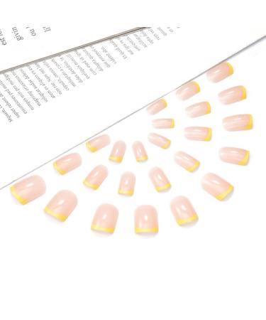 Handcess Short Shiny Square Artificial Nails - French Art Design in Yellow/Pink - 24 Press-On Nails for Women & Girls - Buy Online on SooperMarket.com