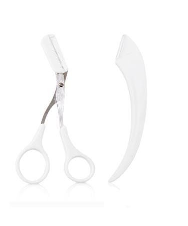 Eyebrow Scissors with Comb,Eyebrow Scissors,Eyebrow Trimmer Scissors Tool,Eyebrow Trimmer Scissors With Comb for Beginner Eyebrow Scissors for Women Girls Stainless Steel Eyebrow Razor(White)