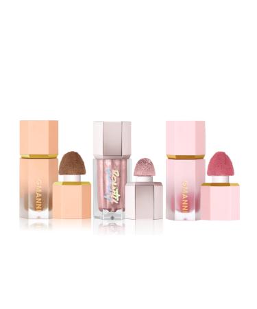 3PCS Liquid Contour & Liquid Highlighter & Liquid Blush Set - Long Lasting Smooth Lightweight Cream Blusher Highlighters Contouring Bronzer - Built-in Sponge Tip Face Makeup Set Gift A Set