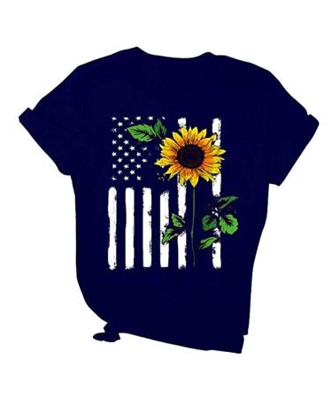 Women's Sunflower Graphic T-Shirt | Plus Size Loose Fit Blouse | Short Sleeve Casual Tee | Workout Shirt - Blue, X-Large - Buy Online on SooperMarket.com