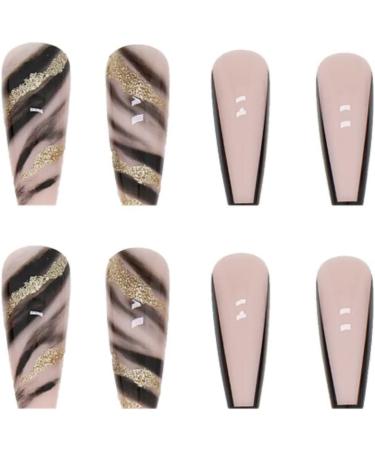 Black Marble French Tip Press On Nails Long with Gold Foil - 24Pcs - Buy Online on SooperMarket.com