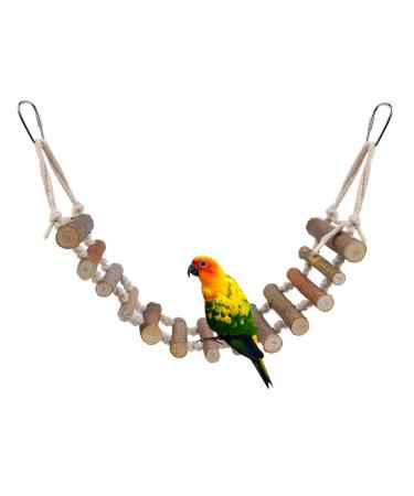 Parrot Ladder 24in Large Natural Rope Ladder Bird Toy Flexible Wooden Bridge Swing Ladder for African Grey Cockatoo Budgie Parakeet Cockatiel Conure Hamsters