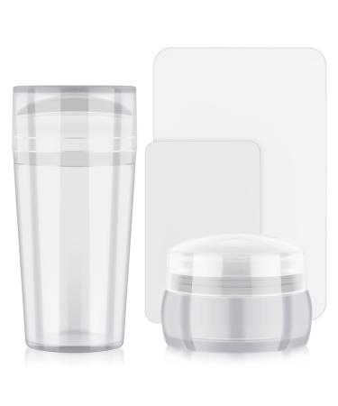 EBANKU Nail Art Stamper 2PCS Clear Blue Silicone Stamping Jelly with 2PCS Scraper French Smile Line Tools for Beauty Nail Art DIY (2 Shape) (Transparent)