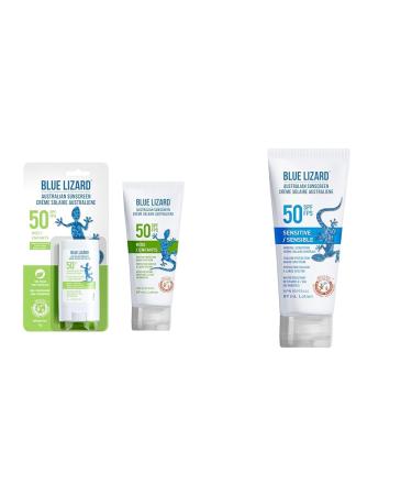 BLUE LIZARD SPF 50 Kids Duo Mineral-Based Sunscreen for Toddlers and Children Non-Greasy Sunscreen & Sensitive Mineral Sunscreen Lotion SPF 50+ Water Resistant with Smart Cap Technology Sunscreen + Sunscreen Lotion