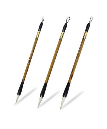 Huakaile 3 Sizes Chinese Writing Brushes  Chinese Calligraphy Brush Set  Chinese Painting Ink Brushes with Bamboo Pen Holder  Traditional Chinese Art Sumi Brushes (large  medium  small size)