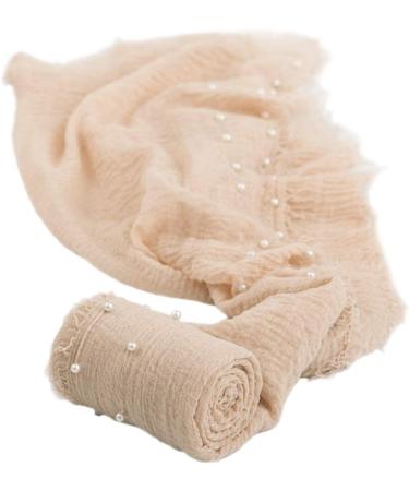 Newborn Photography Props Wrap Set with Pearl Decor - Snow Powder/Beige | Handmade Knit Blanket Swaddle for Baby Photo Shoots - Buy Online on SooperMarket.com