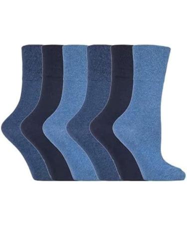 ITRAT Diabetic sock for Woman- Non Elastic Wide Honey Comb Top Soft Cuff Ankle Wide Grip Odema Friendly Non Binding Circulatory For Swollen Feet legs Size 4-7 4-7 Blues Mix (6 Pairs)