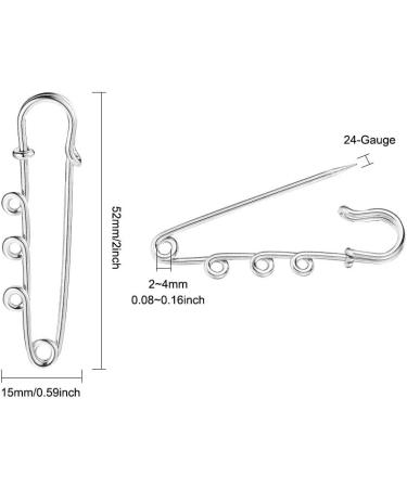 LiQunSweet 10 Pcs Iron 3-Hole Metal Brooch Safety Pins - Platinum 52mm (2 Inch) for Garment and Jewelry Making - Buy Online on SooperMarket.com