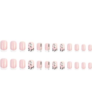 Justotry 24 Pcs Square White French Flower Press on Nails with Leaf Pattern - Medium Glossy Squoval Fake Nails for Women | Nail Glue Included - Buy Online on SooperMarket.com