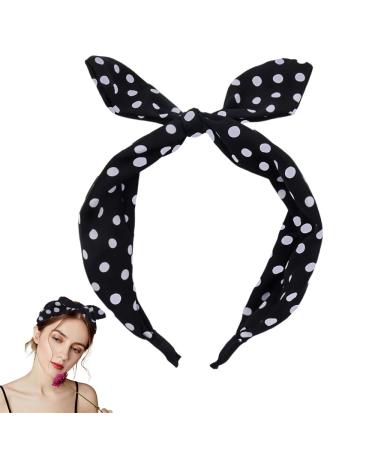 Blace Bow Polka Dot Headband Bowknot Spa Skincare Headband for Women Girls Blcak Bow Hairband Hair Band for Washing Face Halloween Hair Accessories for Girls Women Top Knot Hair Band Bow Tie Hairband black