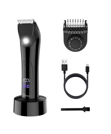 Hatteker Professional Electric Groin Hair Trimmer Below-The-Belt Trimmer Pubic Hair Ball Shaver Body Groomer for Men Male Hygiene Razor IPX7 Waterproof Wet Dry Ceramic Blades