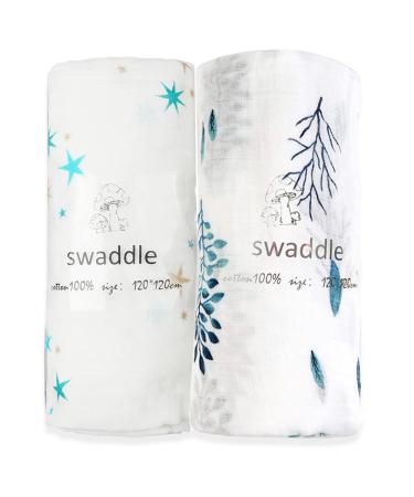 Norinori Muslin Squares Baby Swaddle Blanket - Muslin Cloths Blankets 100% Breathable Soft Cotton 47x47inch Multi Use Baby Swaddle Super Durable Reusable Newborn Essentials Blue 2